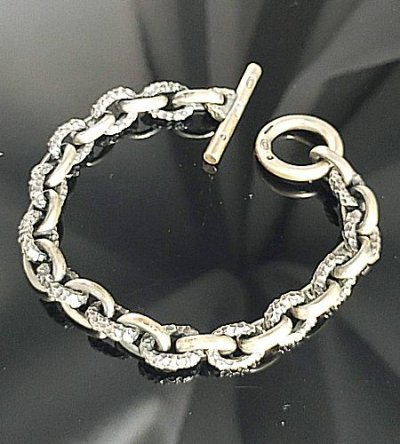 Photo1: Half Small Oval & Chiseled Small Oval Chain Links Bracelet