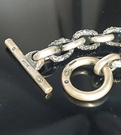 Photo5: Half Small Oval & Chiseled Small Oval Chain Links Bracelet