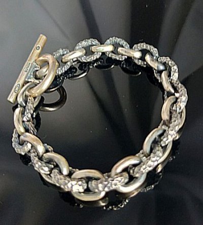 Photo4: Half Small Oval & Chiseled Small Oval Chain Links Bracelet