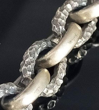 Photo2: Half Small Oval & Chiseled Small Oval Chain Links Bracelet