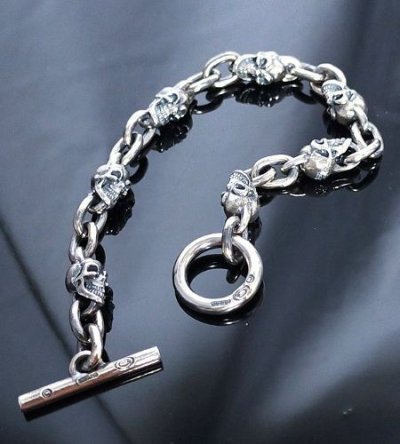 Photo1: 1/8 Skull & Chain Links Bracelet