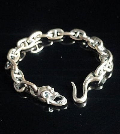 Photo1: Laughing Skull & Snake Tongue With 7.5mm Marine Chain Bracelet