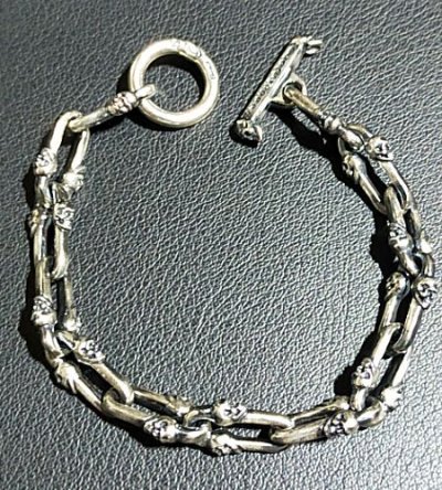 Photo1: 1/16 Double Skull Long Small Oval Links Bracelet