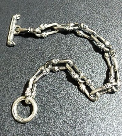 Photo2: 1/16 Double Skull Long Small Oval Links Bracelet