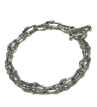 Photo1: 1/32 Double Skull Long Small Oval Links Bracelet