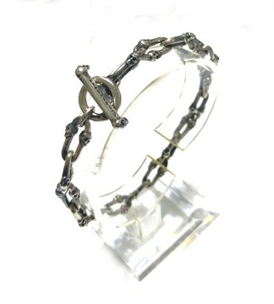 Photo2: 1/32 Double Skull Long Small Oval Links Bracelet