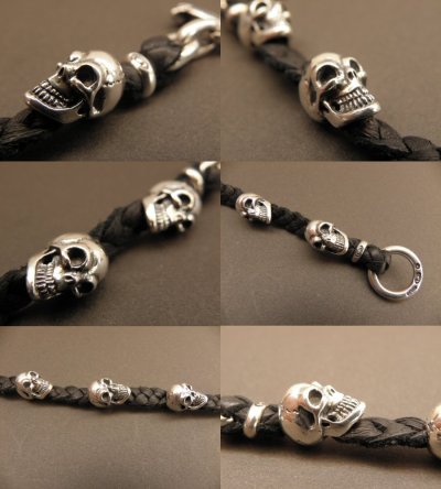 Photo5: Half size 6 skulls braid leather bracelet