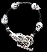 Half Snake Head With Skulls braid leather bracelet