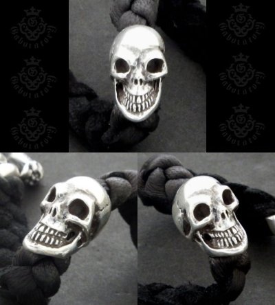 Photo3: Bulldog & Skull on braid leather bracelet