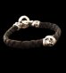 Photo1: Half Skull On braid leather bracelet (1)