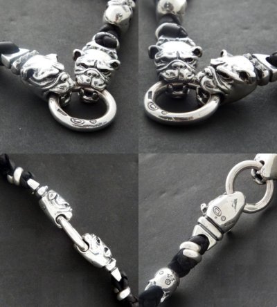 Photo3: 2Old Bulldogs With 2Skulls braid leather bracelet