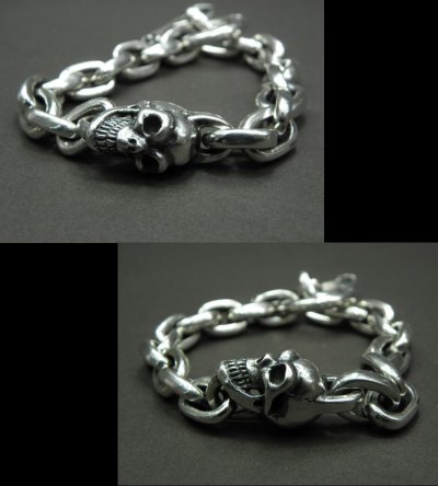 Photo4: Single Skull With Small Oval Chain Links Bracelet