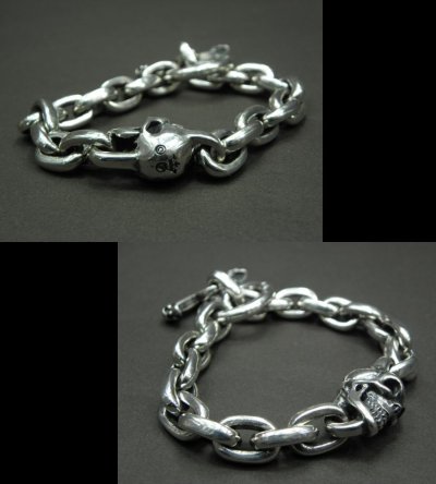 Photo3: Single Skull With Small Oval Chain Links Bracelet