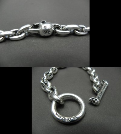 Photo5: Single Skull With Small Oval Chain Links Bracelet