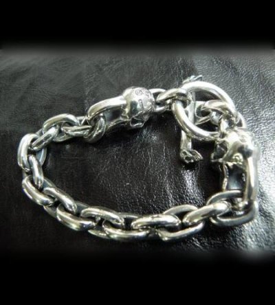 Photo3: 2Skull With Small Oval Chain Link Bracelet