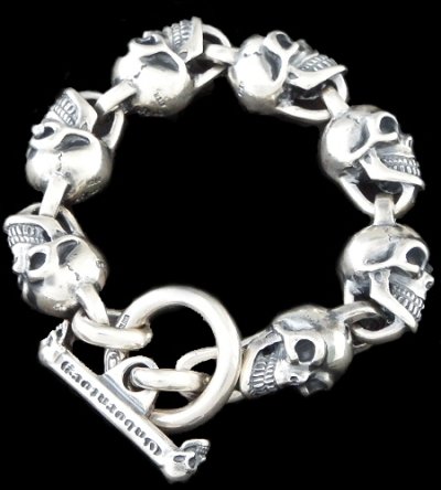 Photo1: All Slant Head Skulls Link Bracelet