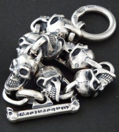 Photo2: All Slant Head Skulls Link Bracelet