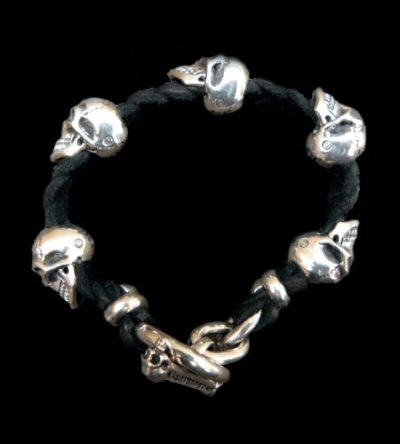 Photo1: 5Skulls braid leather bracelet