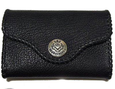 Photo1: Buffalo Leather Coin & Card Case With Zipper (Black)