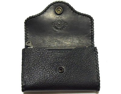 Photo2: Buffalo Leather Coin & Card Case With Zipper (Black)