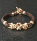 Photo2: 10k Pink Gold Half 4Heart Crown Braid Leather Bracelet (2)