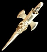 10k Gold Half Single Skull Dagger Round Bottom Pendant(Mud Finish)