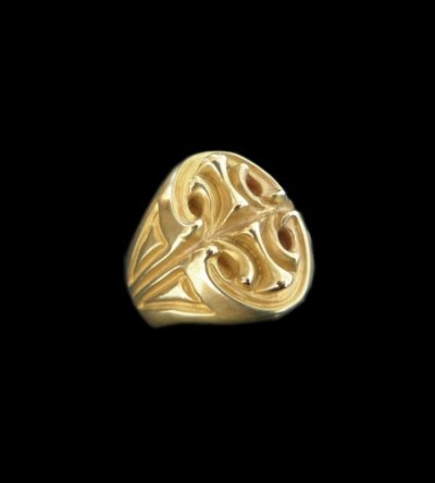 Photo1: 10k Gold Sculpted Oval Signet Ring