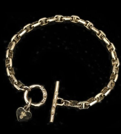 Photo1: 14k Gold 5mm Marine Chain Bracelet With Drop G&Crown Heart Plate