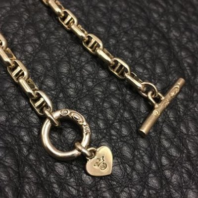 Photo2: 14k Gold 5mm Marine Chain Bracelet With Drop G&Crown Heart Plate