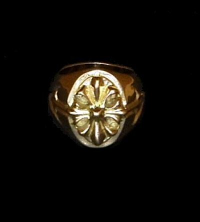 Photo1: 18k Cross Oval Signet Ring