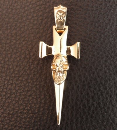 Photo2: 18k Gold Single Skull Dagger Square Bottom Pendant