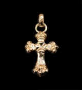 Gold One Eighth Long 4 Heart Crown Cross With H.W.O Pendant