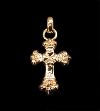 Photo1: Gold One Eighth Long 4 Heart Crown Cross With H.W.O Pendant