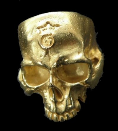 Photo1: 10k Gold Large Skull Without Jaw Ring(Mud Finish)