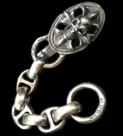 Photo1: Skull On Cross Oval Keeper With Smooth Anchor Chain & H.W.O Key Chain