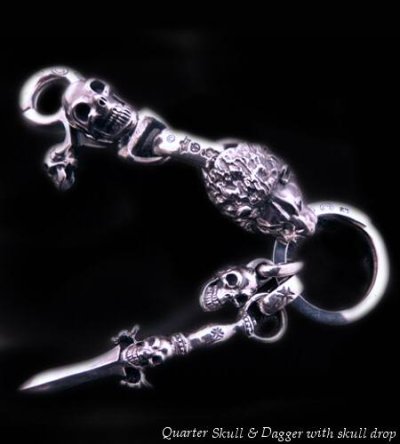 Photo1: Skull on clip with maltese cross H.W.O & lion key ring