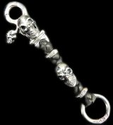 Skull Clip With Skull beads braid Leather Key Chain