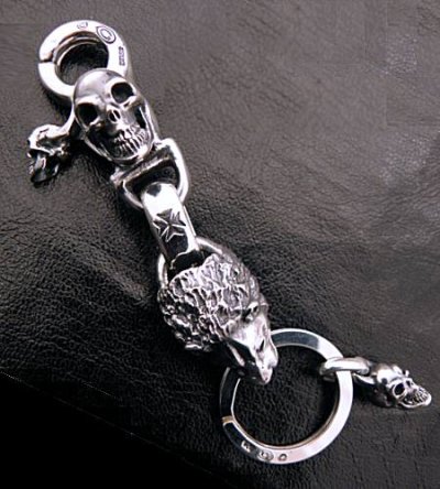 Photo2: Skull on clip with maltese cross H.W.O & lion key ring