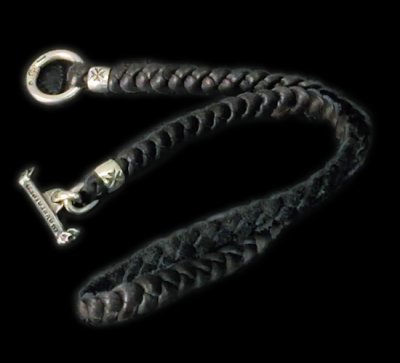 Photo1: Braid Leather Necklace With C-ring