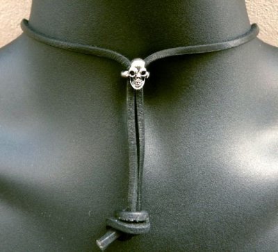 Photo1: Skull Adjustable Leather Necklace