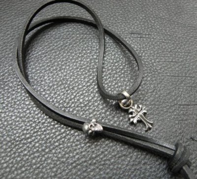 Photo2: Skull Adjustable Leather Necklace