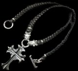 Half grooved cross with Half 2bulldogs braid leather necklace