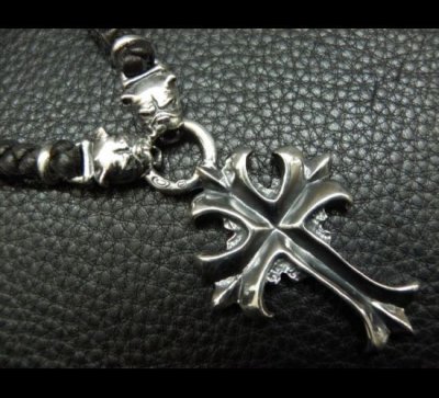 Photo2: Half grooved cross with Half 2bulldogs braid leather necklace