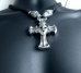 Photo7: Half Face On Battle-Ax Cross With 2 Lions Bride Leather Necklace