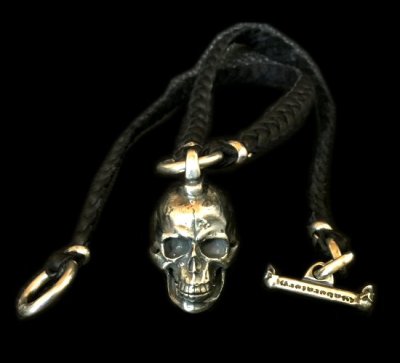 Photo1: Large Skull Pendant With Braid Leather Necklace