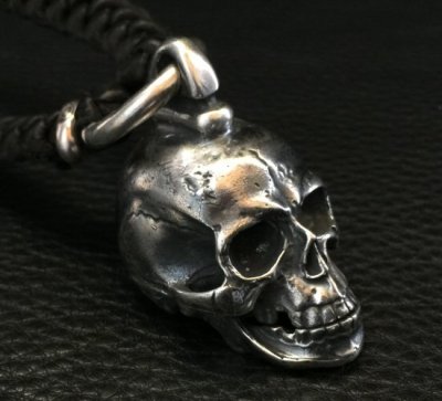 Photo2: Large Skull Pendant With Braid Leather Necklace