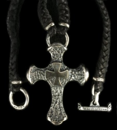 Photo1: Hammer Cross With Braid Leather Necklace