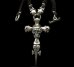 Photo1: Large Skull On 2Skulls Hammer Cross Double Face Dagger With 2Panthers Braid Leather Necklace (1)