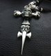 Photo10: Large Skull On 2Skulls Hammer Cross Double Face Dagger With 2Panthers Braid Leather Necklace