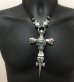 Photo5: Large Skull On 2Skulls Hammer Cross Double Face Dagger With 2Panthers Braid Leather Necklace